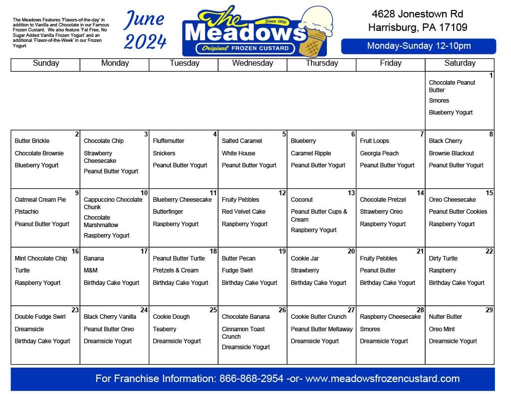 Flavors of the Day The Meadows Frozen Custard